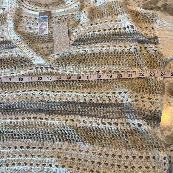 NWT Chicos open weave sweater v neck metallic thread Sz 1/M - Picture 10 of 11